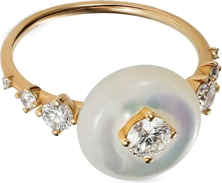 18k yellow gold Orbit diamond and mother of pearl ring