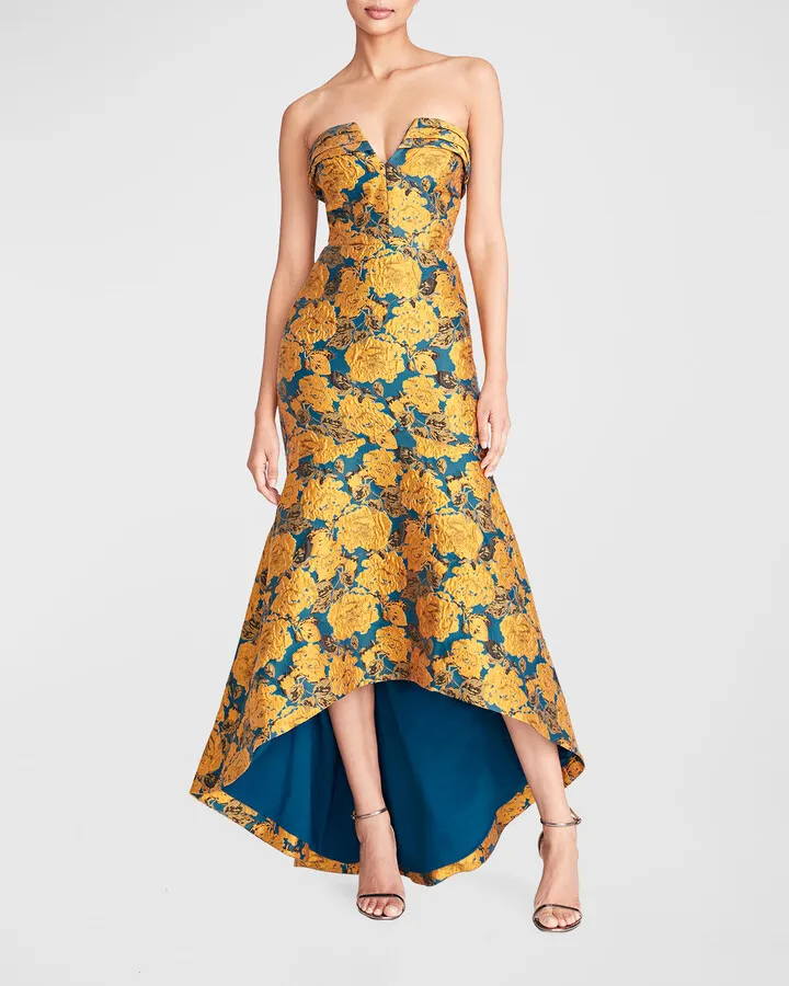 Octavia Jacquard High-Low Strapless Gown