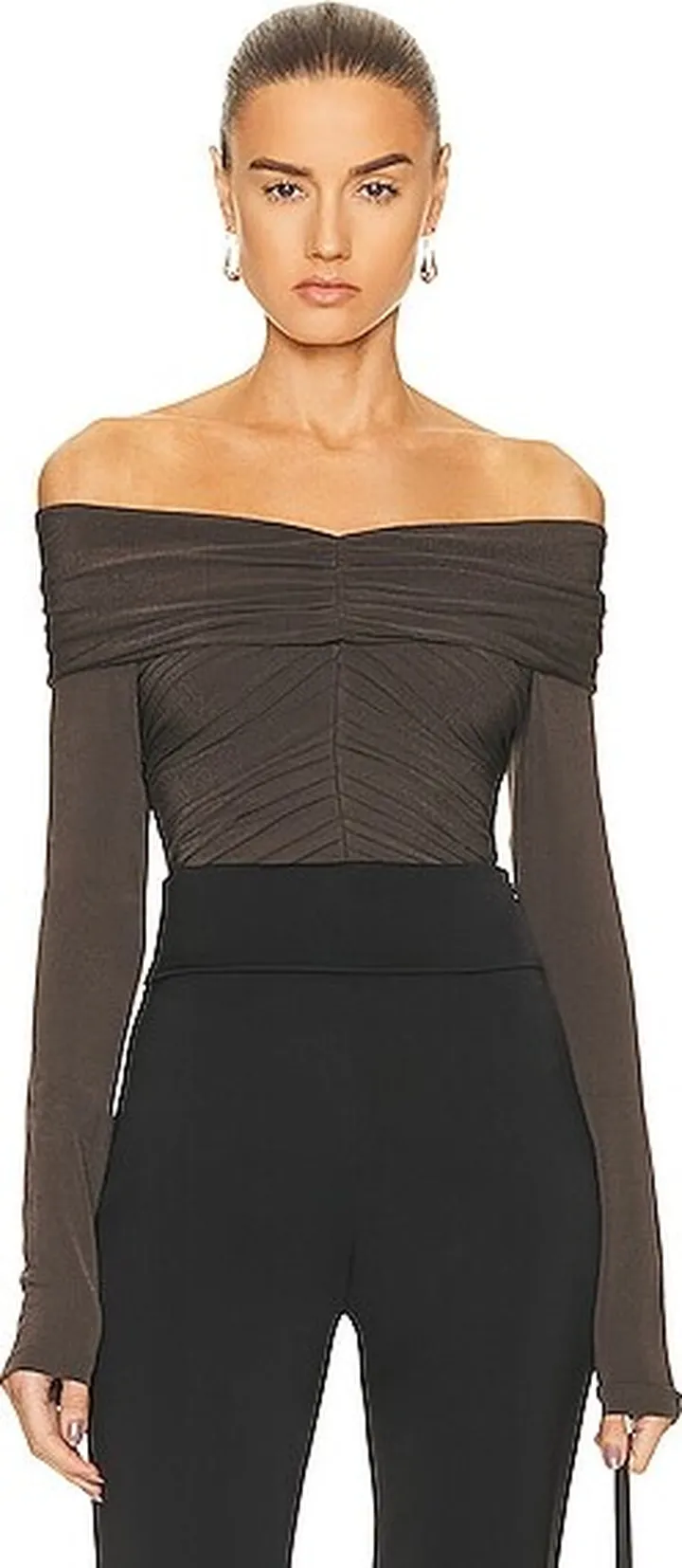 KHAITE Panza Bodysuit in Charcoal