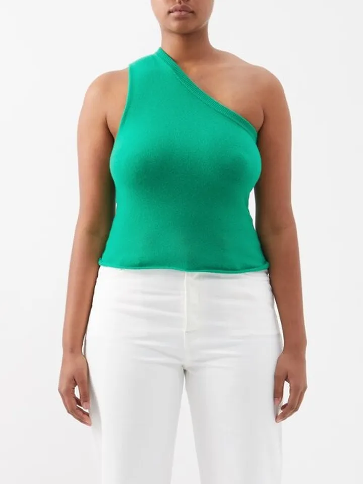 No.105 Asymmetric Stretch-cashmere Top