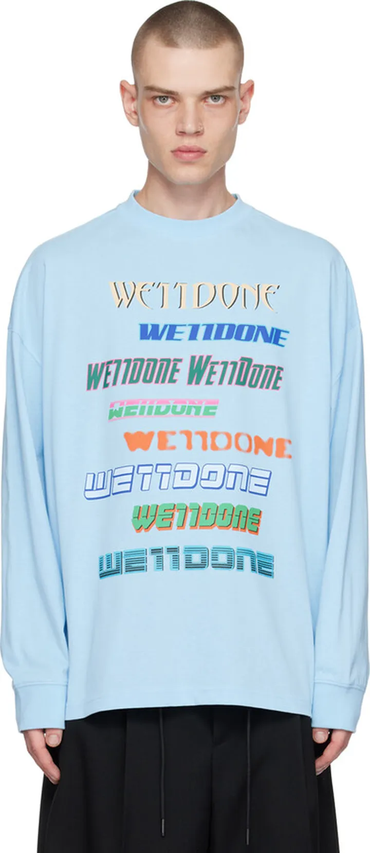 We11done Blue Printed Long Sleeve T-Shirt