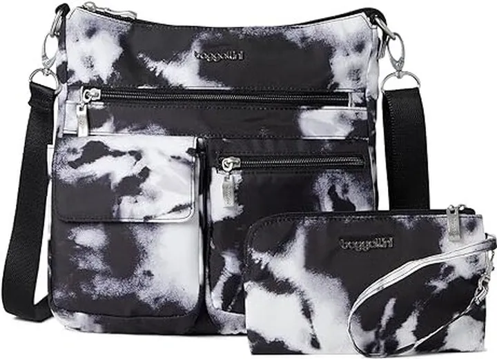 Baggallini Modern Everywhere Slim Crossbody (Black Ink Tie-Dye) Cross Body Handbags