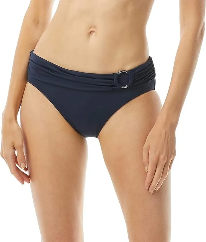 MICHAEL Michael Kors Iconic Solids Logo Ring Bikini Bottoms (Navy) Women's Swimwear