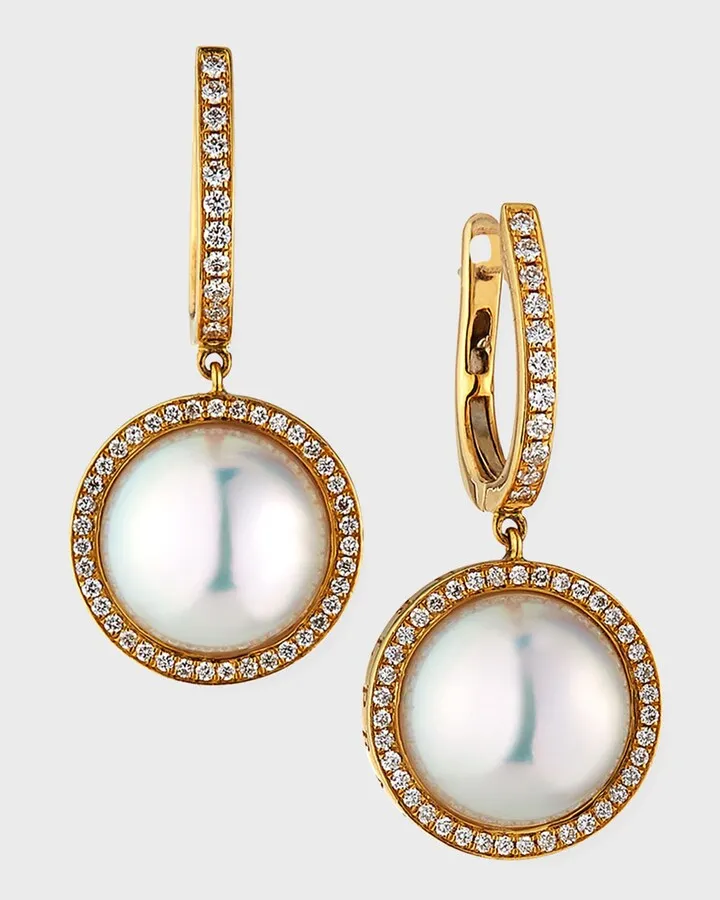 18k Pearl-Drop Diamond-Halo Earrings