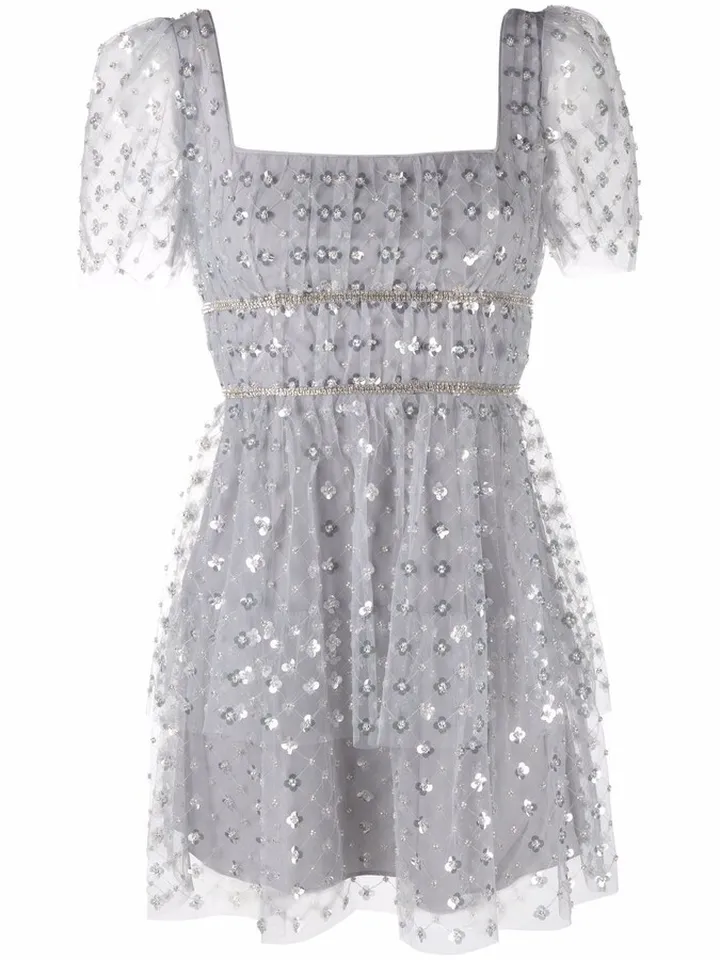 Sequin-Embellished Tiered Mini Dress