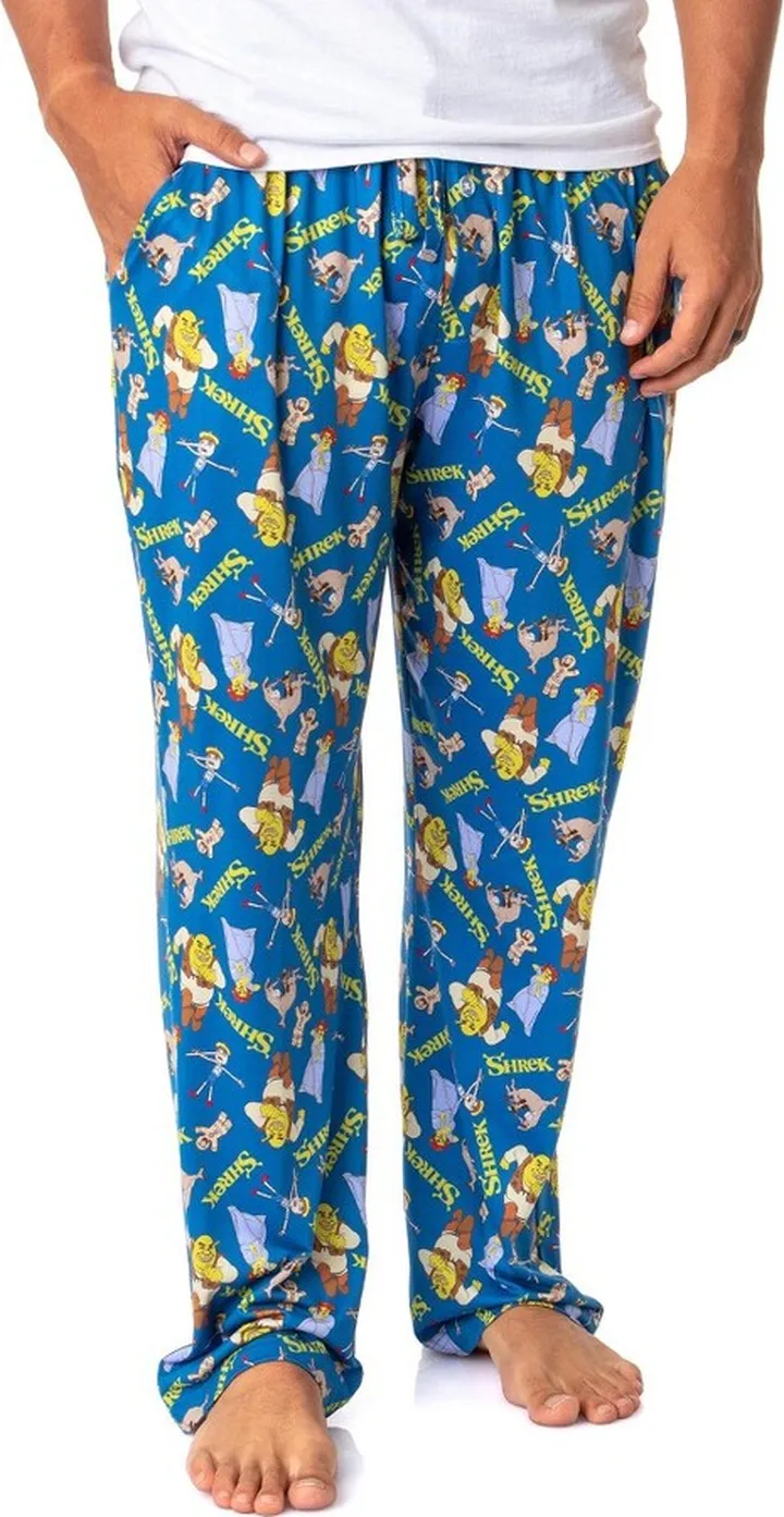 DreamWorks Shrek Mens' Characters Donkey Fiona Sleep Pajama Pants (Large) Blue