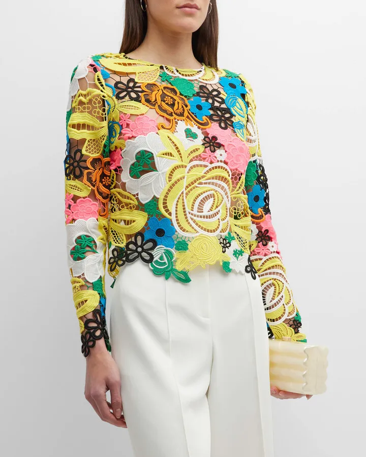 Nori Long-Sleeve Floral Lace Top
