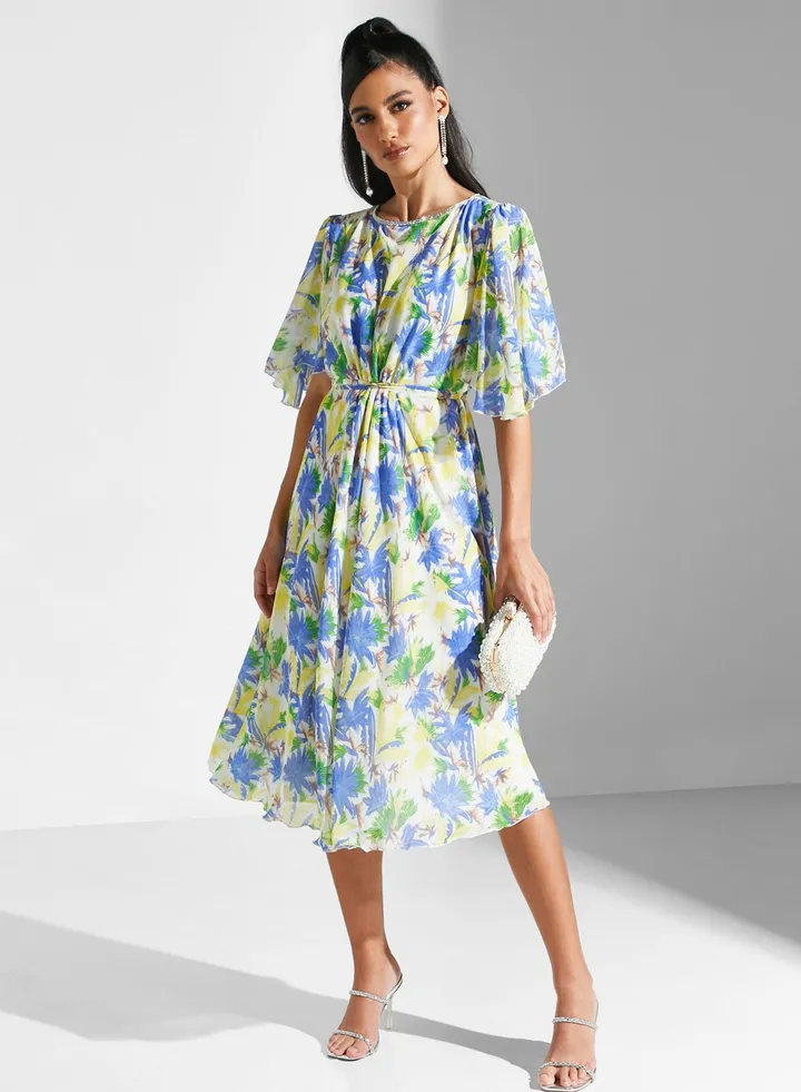 Printed Tie Detailed Dress