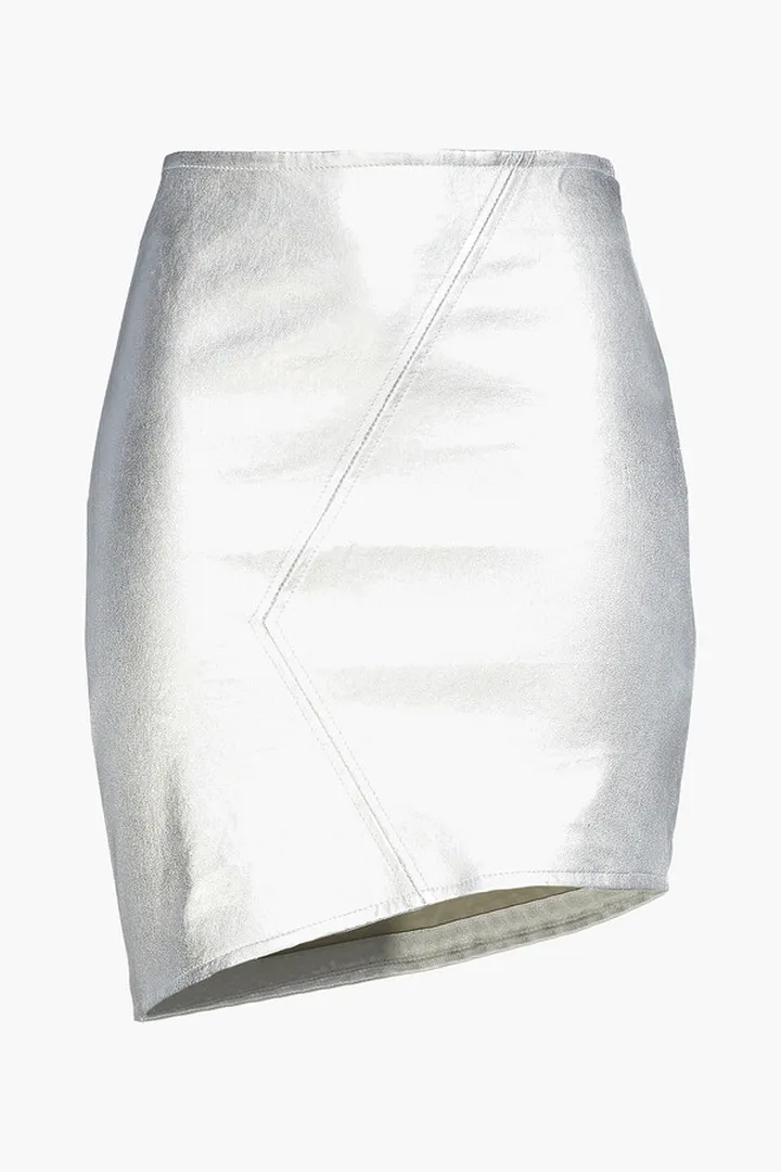 Party asymmetric metallic leather mini skirt