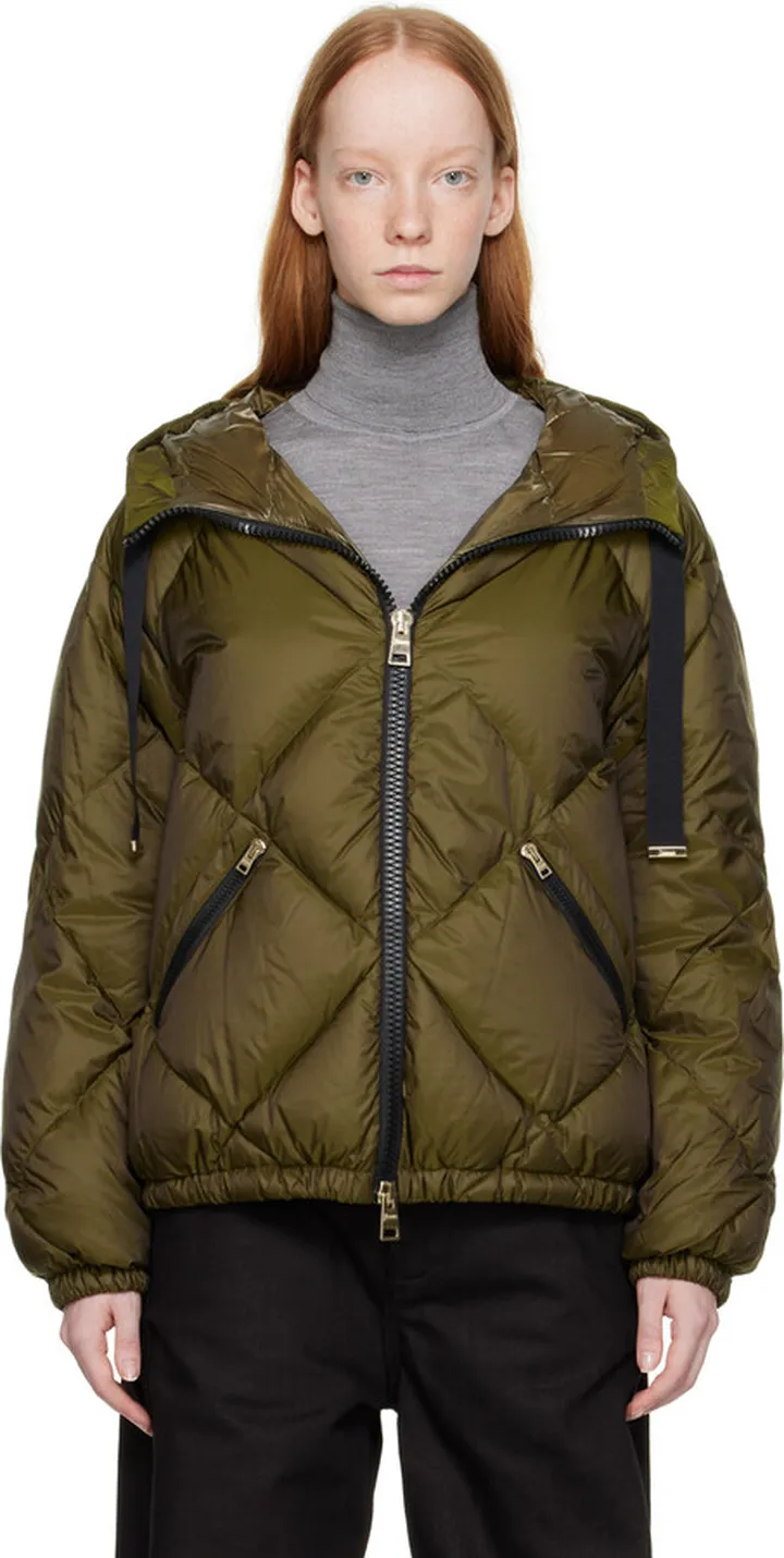 Herno Green Diamond Quilt Bomber Down Jacket