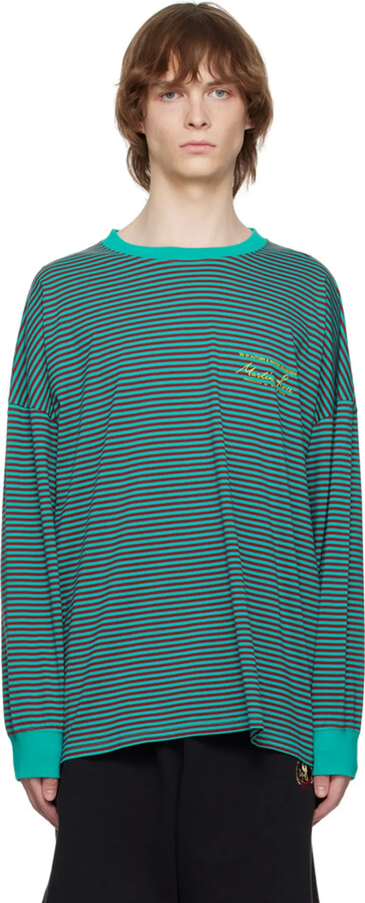 Martine Rose Burgundy & Green Striped Long Sleeve T-Shirt