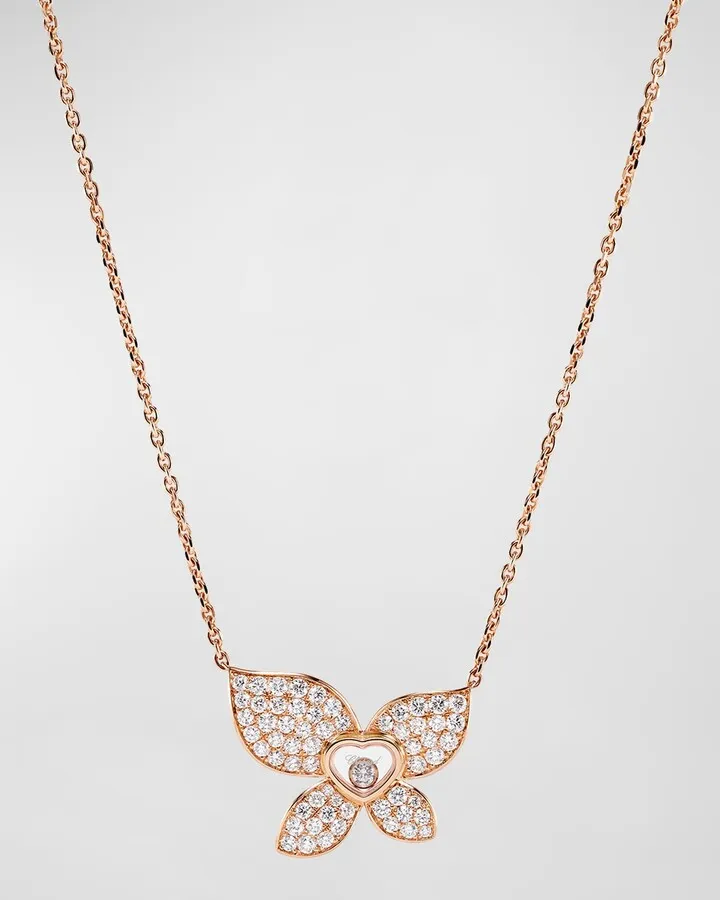 18K Rose Gold Happy Butterfly Diamond Pendant Necklace