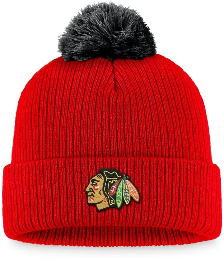 Men's Fanatics Branded Red Chicago Blackhawks Team Cuffed Knit Hat With Pom