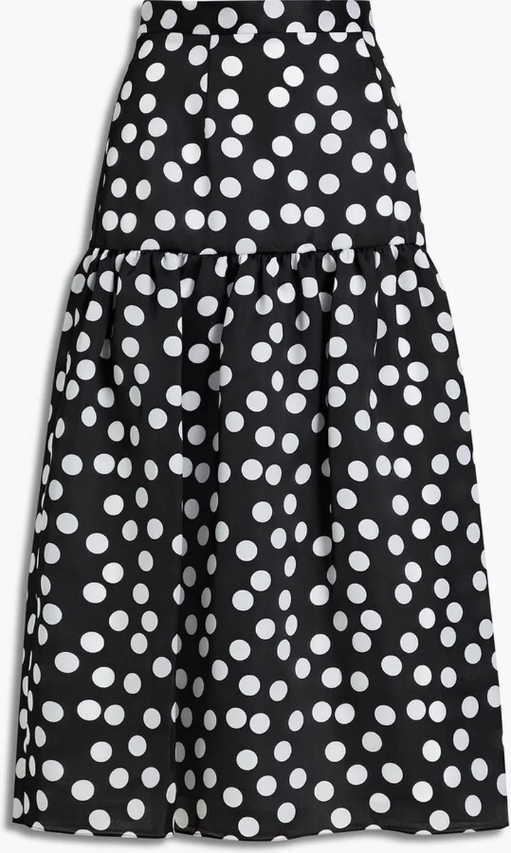 Gathered polka-dot silk-organza midi skirt