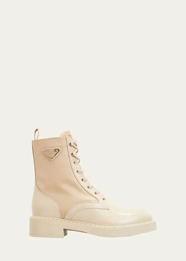 Leather Nylon Lace-Up Combat Boots