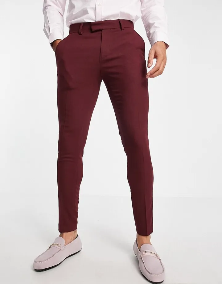 ASOS DESIGN wedding super skinny suit pants in burgundy micro texture