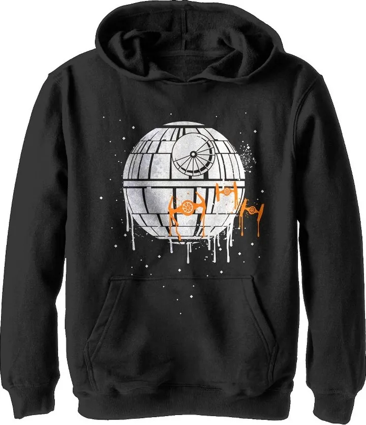 Boy's Star Wars Halloween Death Star Drip Pull Over Hoodie - Black - X Large