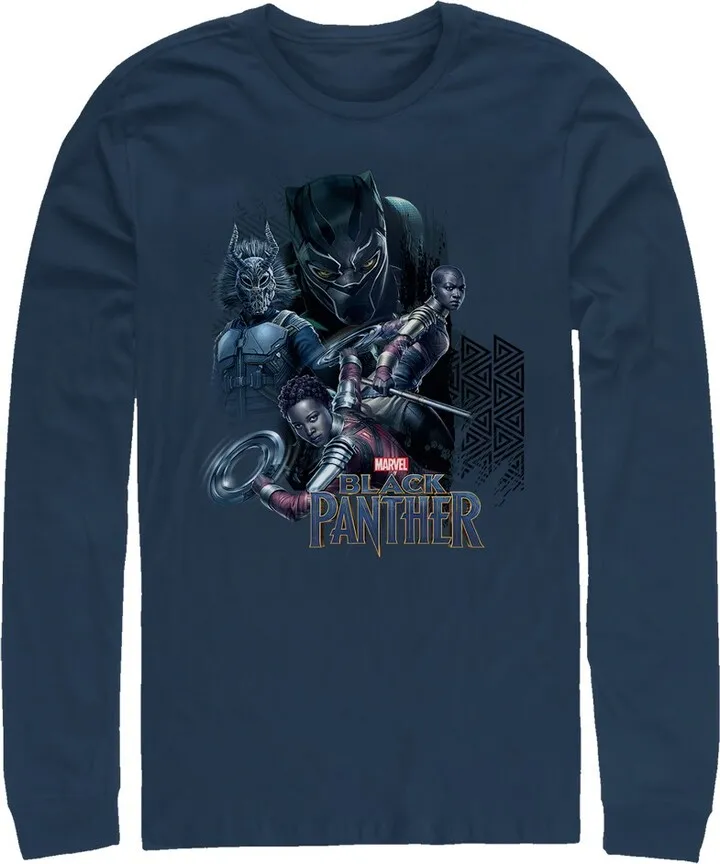 Men's Marvel Black Panther 2018 Character View Long Sleeve Shirt - Navy Blue - Medium
