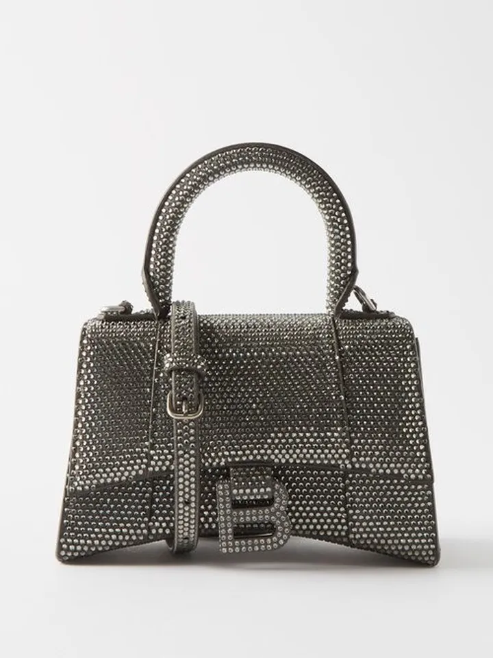 Hourglass Xs Crystal-embellished Leather Handbag