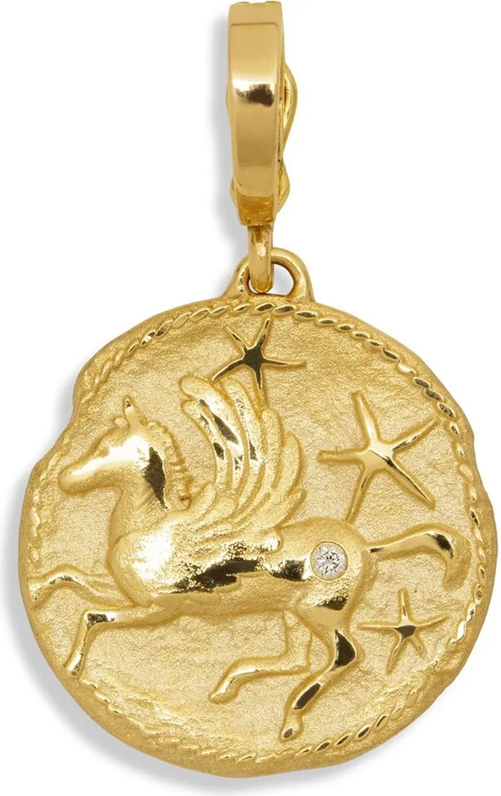 Diamond Small Pegasus Coin Yellow Gold Charm