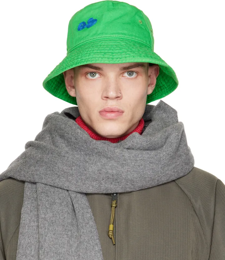 Acne Studios Green Embroidered Bucket Hat