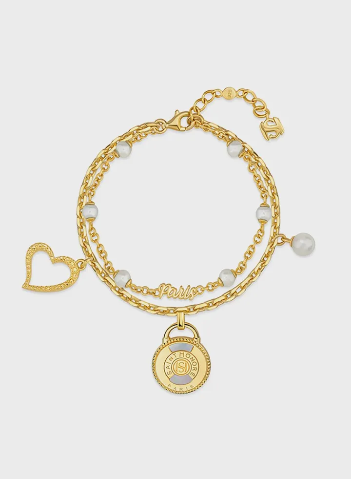 Hanging Charms Double Layer Frewater Pearls Bracelet