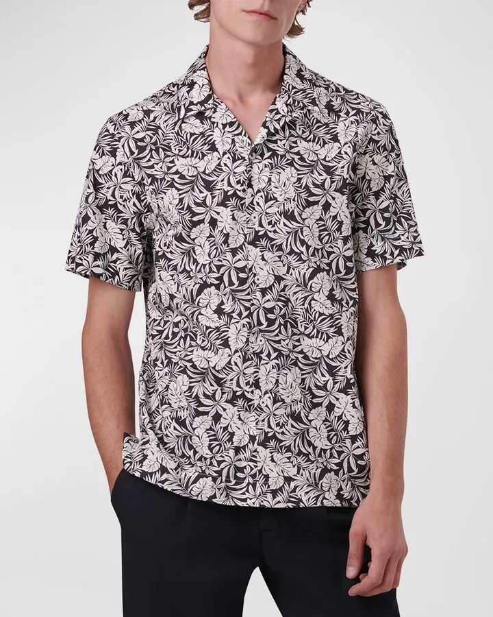 Men's Jackson Leaf-Print Shaped Sport Shirt