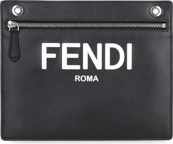 Logo Embossed Zipped Clutch Bag