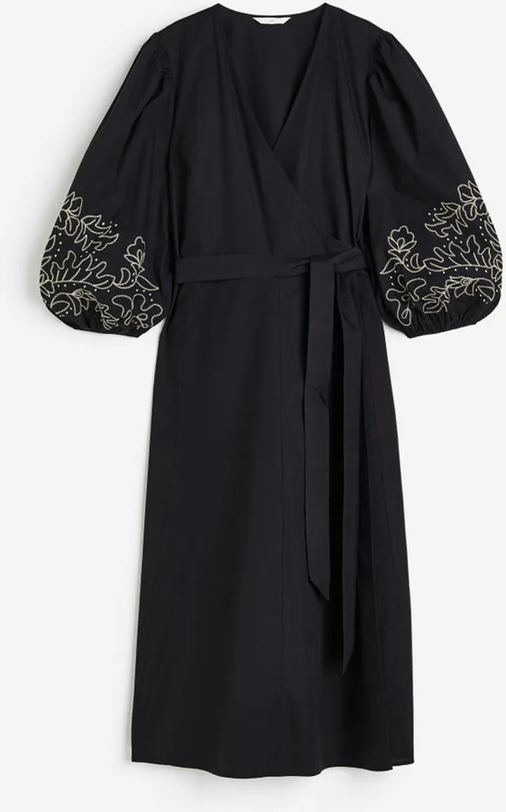 Embroidered Wrap Dress