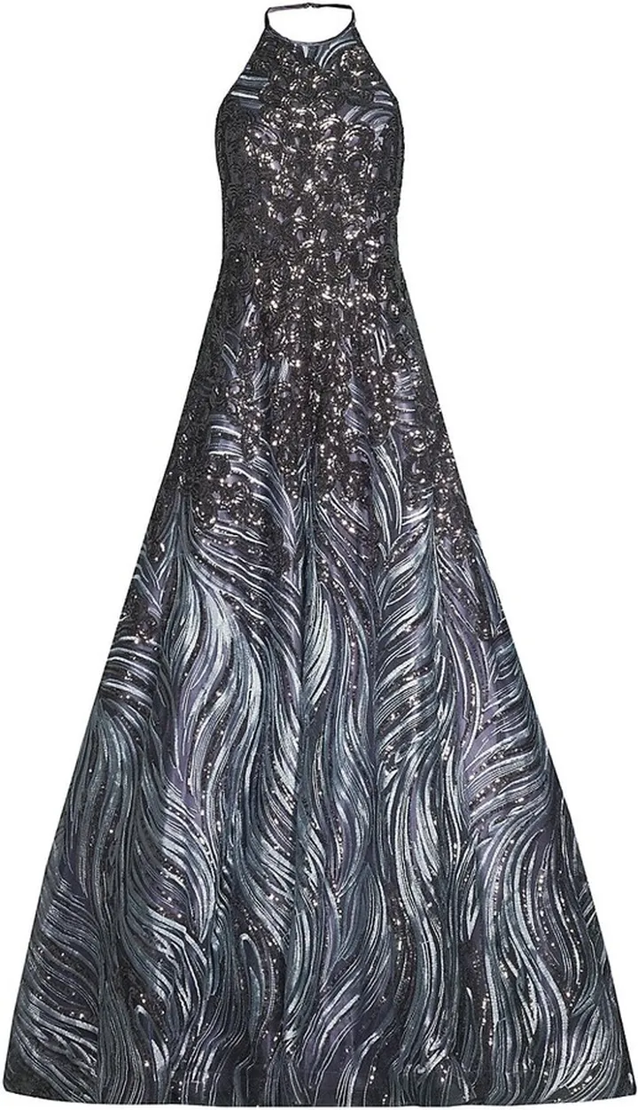Halter Sequin Embroidered Gown