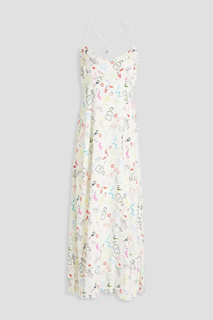 Retake printed cupro-blend satin-jacquard midi dress