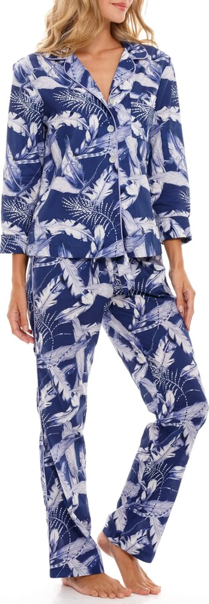 Emma Blue Plume Cotton Pajamas