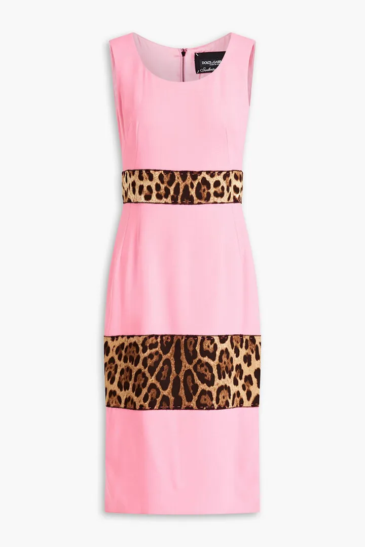 Leopard-print paneled crepe midi dress