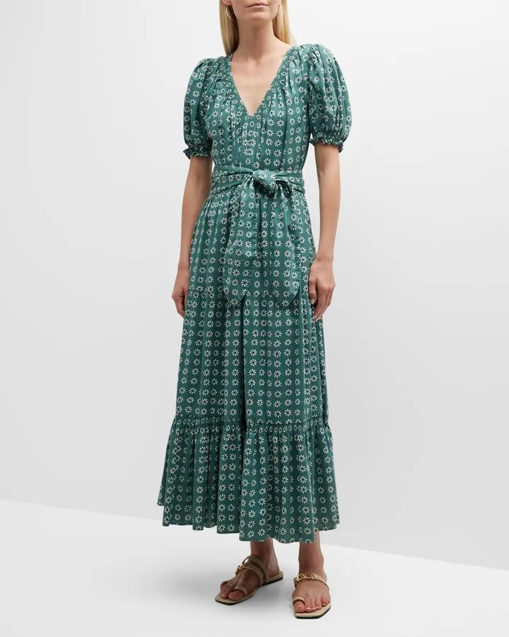 The Dakota Floral Puff-Sleeve Midi Dress
