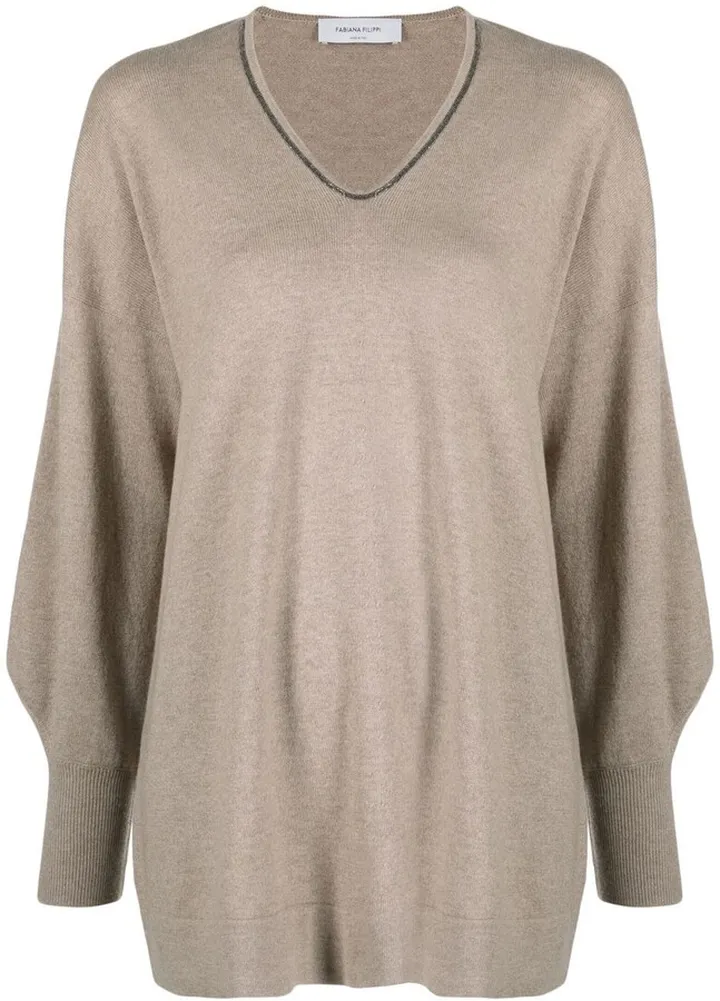 Monili-detail V-neck jumper