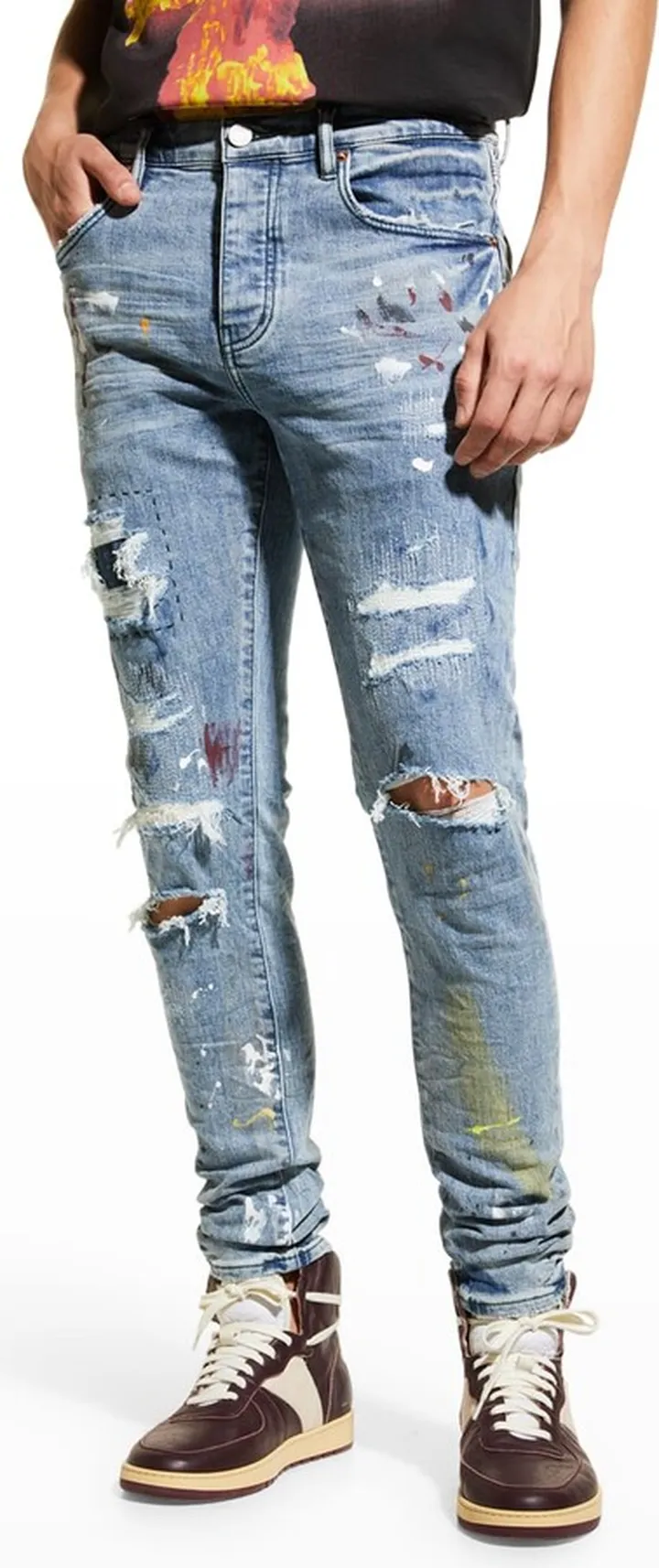 Men's Ripped Paint Splatter Skinny Jeans