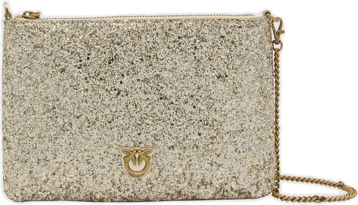Pinko Flat Classic Logo Plaque Glitter Shoulder Bag
