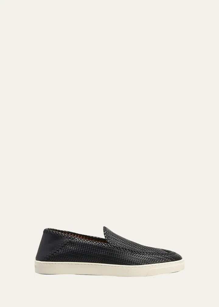 Men's Woven Leather Slip-On Sneakers