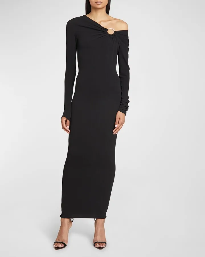 One-Shoulder O-Ring Maxi Dress