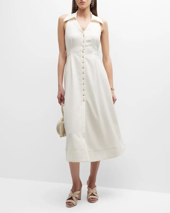Bella Sleeveless Twill Tie-Back Midi Dress