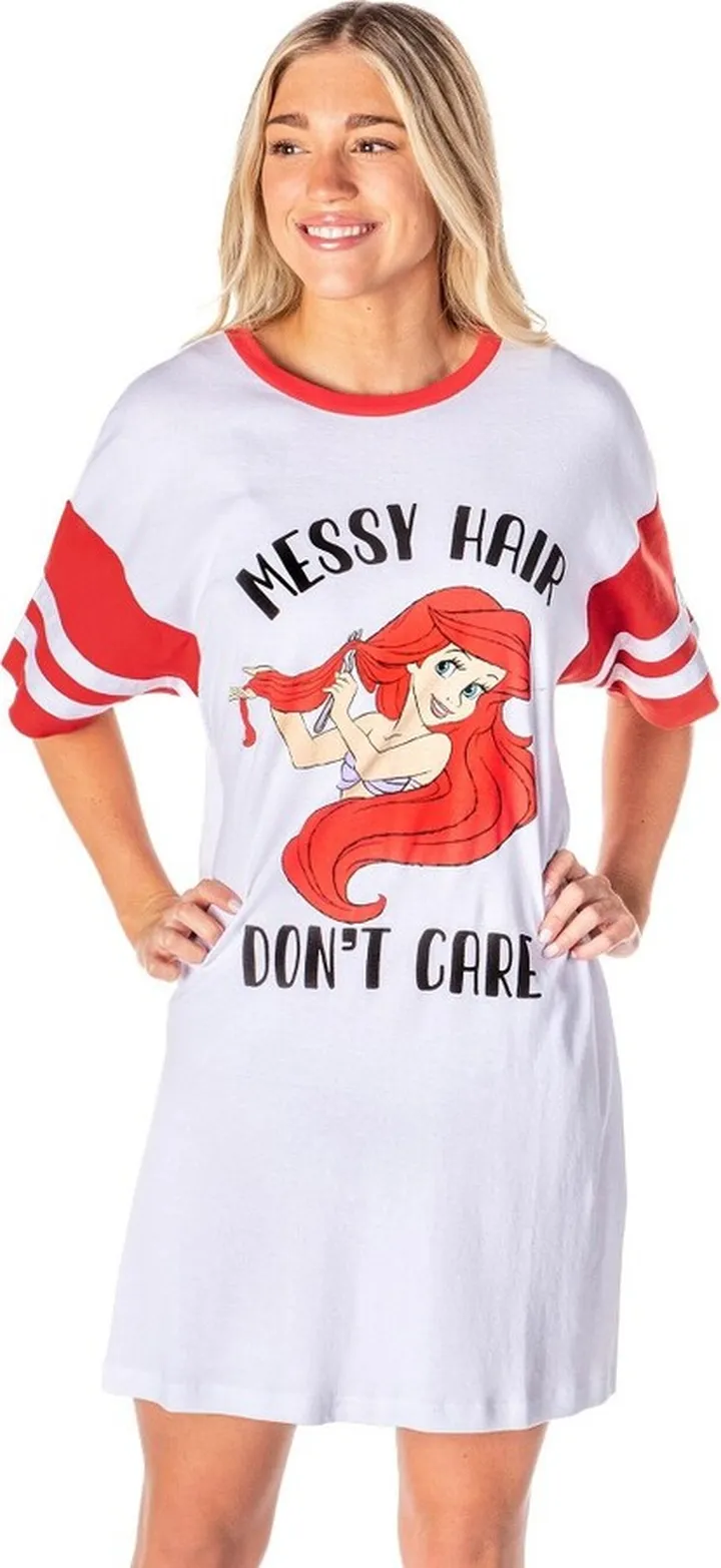 Disney Womens' The Little Mermaid Ariel Nightgown Pajama Shirt Dress (X-Large) White