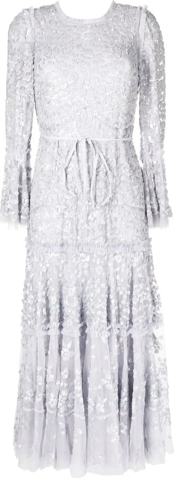 Sequin-Embroidered Ruffle Trim Dress
