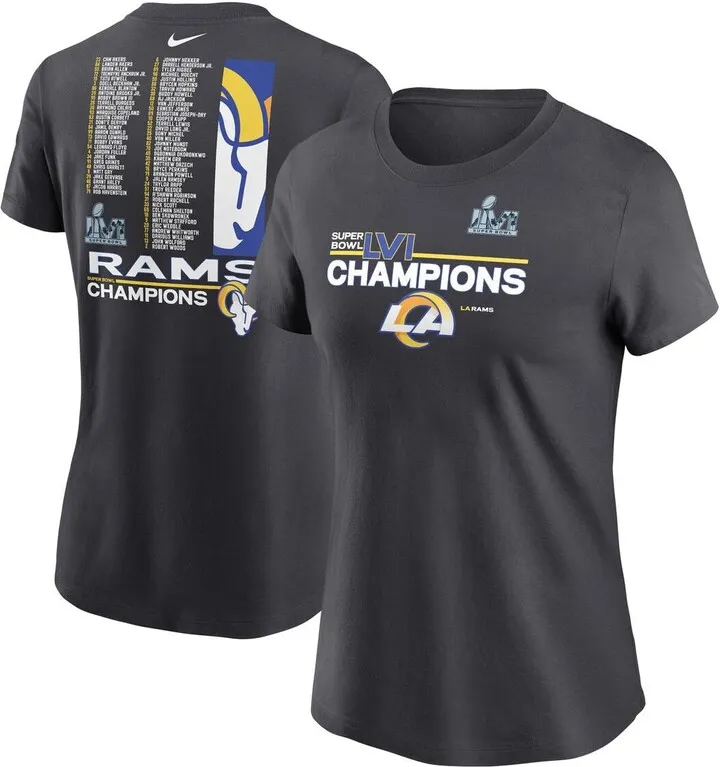 Women's Nike Anthracite Los Angeles Rams Super Bowl Lvi Champions Roster T-shirt