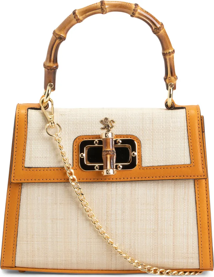 Made In Italy Raffia Leather Trim Satchel