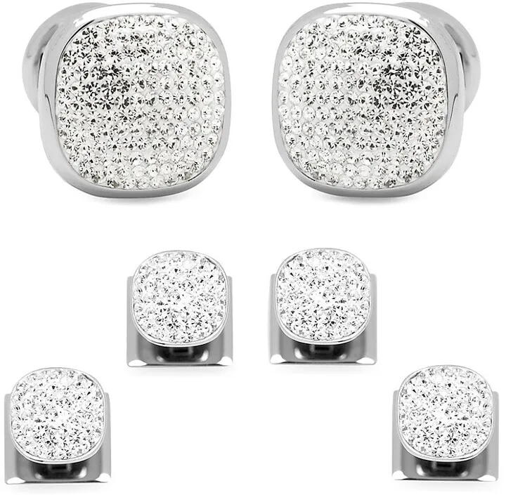 Pavé Crystal and Stainless Steel Cufflinks
