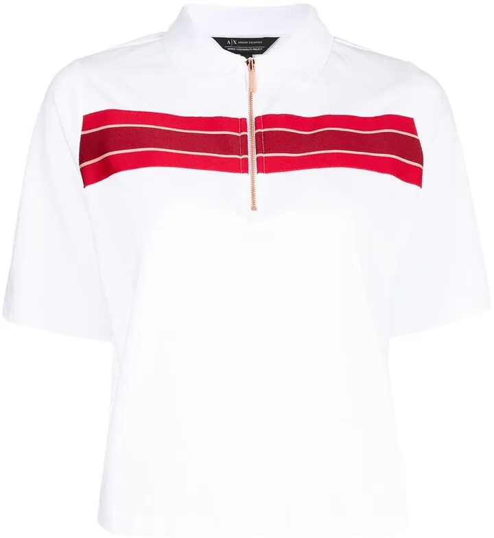 Stripe-Trim Zip Polo Shirt