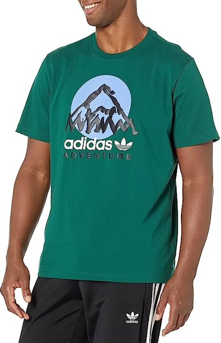 adidas Originals Adventure Mountain Front Tee (Dark Green) Men's Clothing