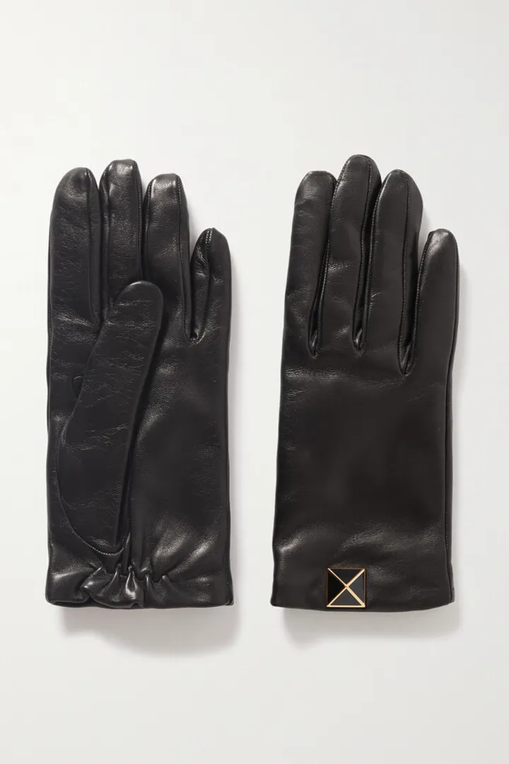 Valentino Garavani - Valentino Garavani Rockstud Leather Gloves - Black