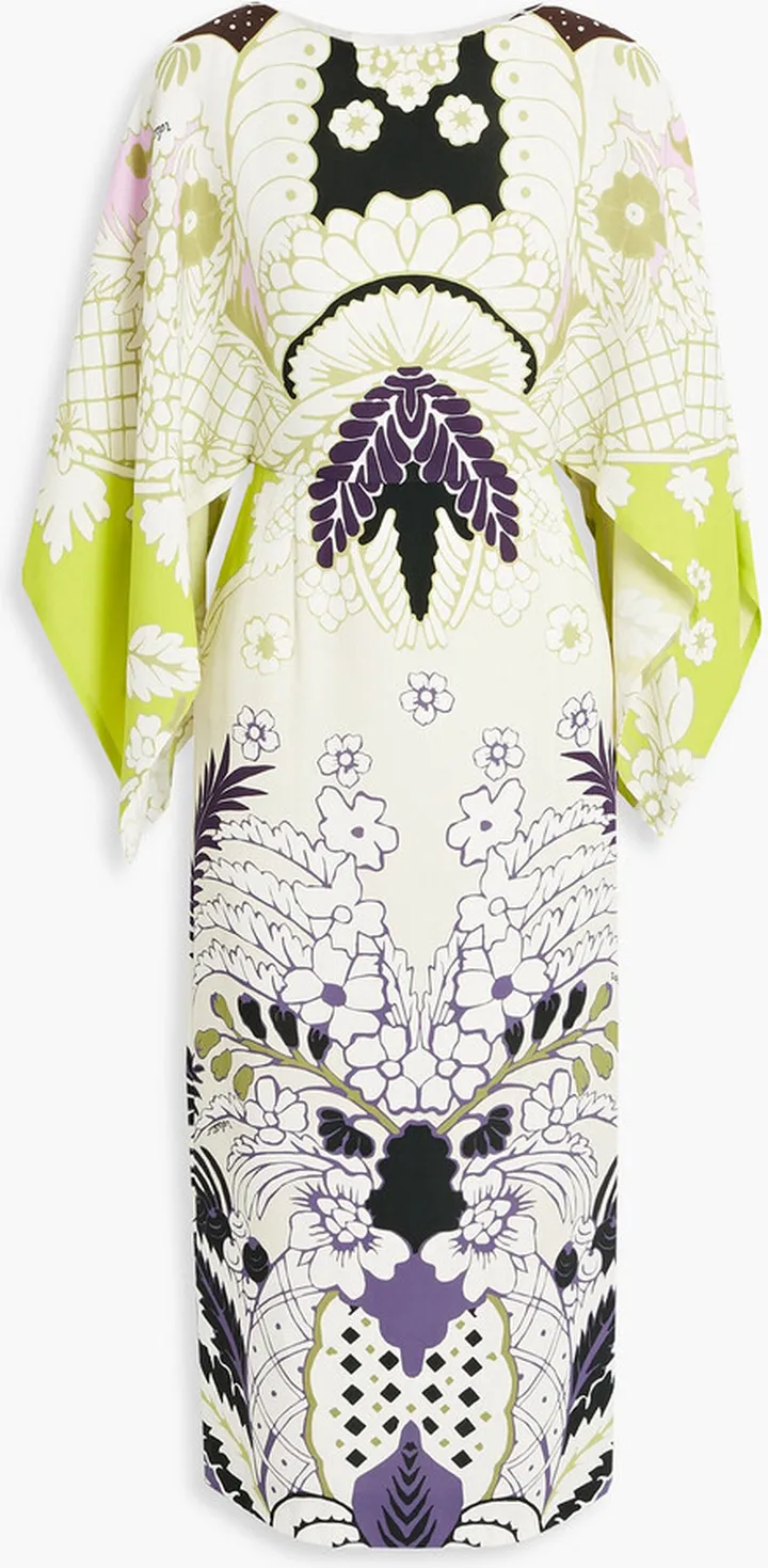 Printed silk-crepe midi dress