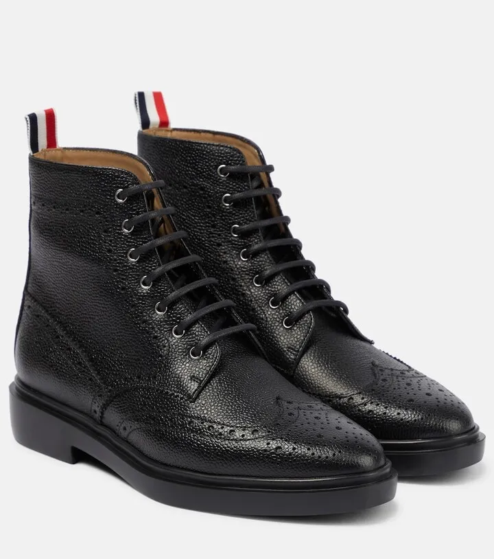 Leather wingtip lace-up boots